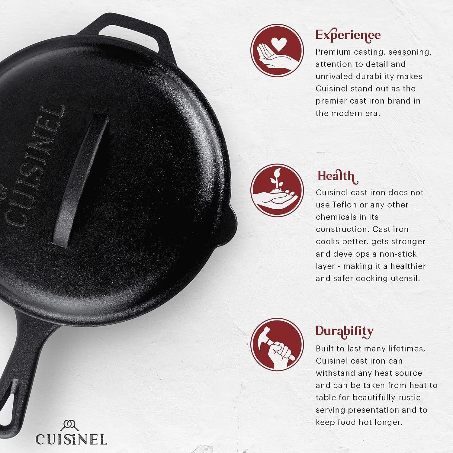Cast Iron Skillet Set with Lids - 8, 10, 12 Inch Pre-Seasoned Frying Pan Set R6507
