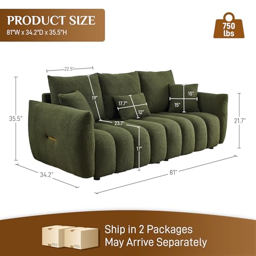Teddy Cloud Sofa Couch, Boucle 3 Seater with 3 Pillows, Black T90422
