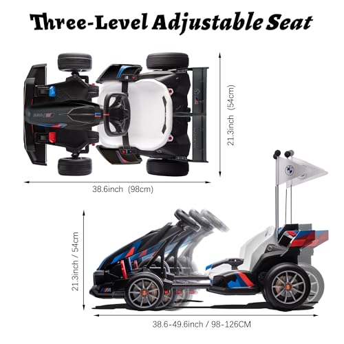 FORESEE 36V BMW Licensed Kids Electric Go Kart, Battery Powered Ride On Toy with Adjustable Seat, Black F2952
