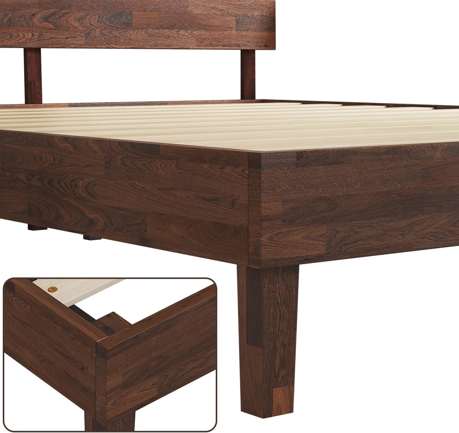 Queen Wood Bed Frame with Headboard, 14 Inch, No Box Spring Needed Z746