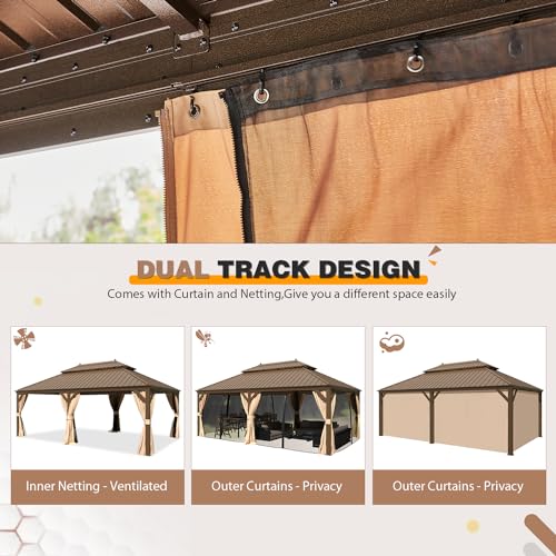 EROMMY 14'x20' Hardtop Gazebo Double Roof Galvanized Steel Outdoor Pavilion G3084