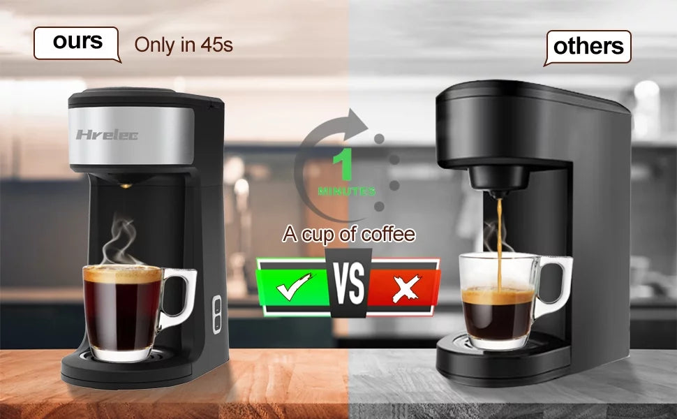 2-Way Single Serve Coffee Maker for Capsule & Ground Coffee, Mini with Self-Cleaning A141
