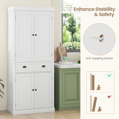 Tangkula 72" Tall Kitchen Pantry Cabinet with 2 Cabinets and Drawer X61390