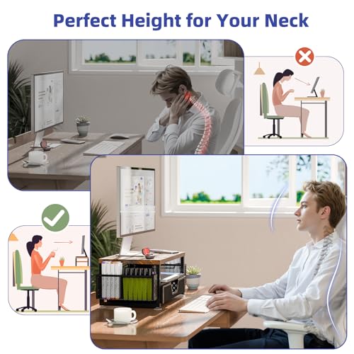 Simple Trending 2 Tier Metal Monitor Stand with Drawer and Pen Holder R17754