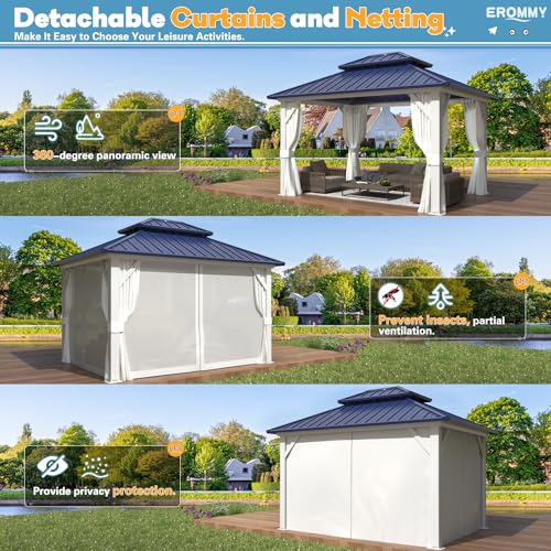 EROMMY 14'x20' Hardtop Gazebo Double Roof Galvanized Steel Outdoor Pavilion G3084