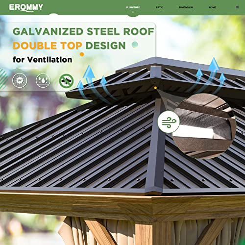 EROMMY 14'x20' Hardtop Gazebo Double Roof Galvanized Steel Outdoor Pavilion G3084