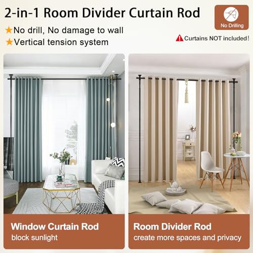 Black Room Divider Curtain Rod, No Drilling, Adjustable 4-10ft E8256