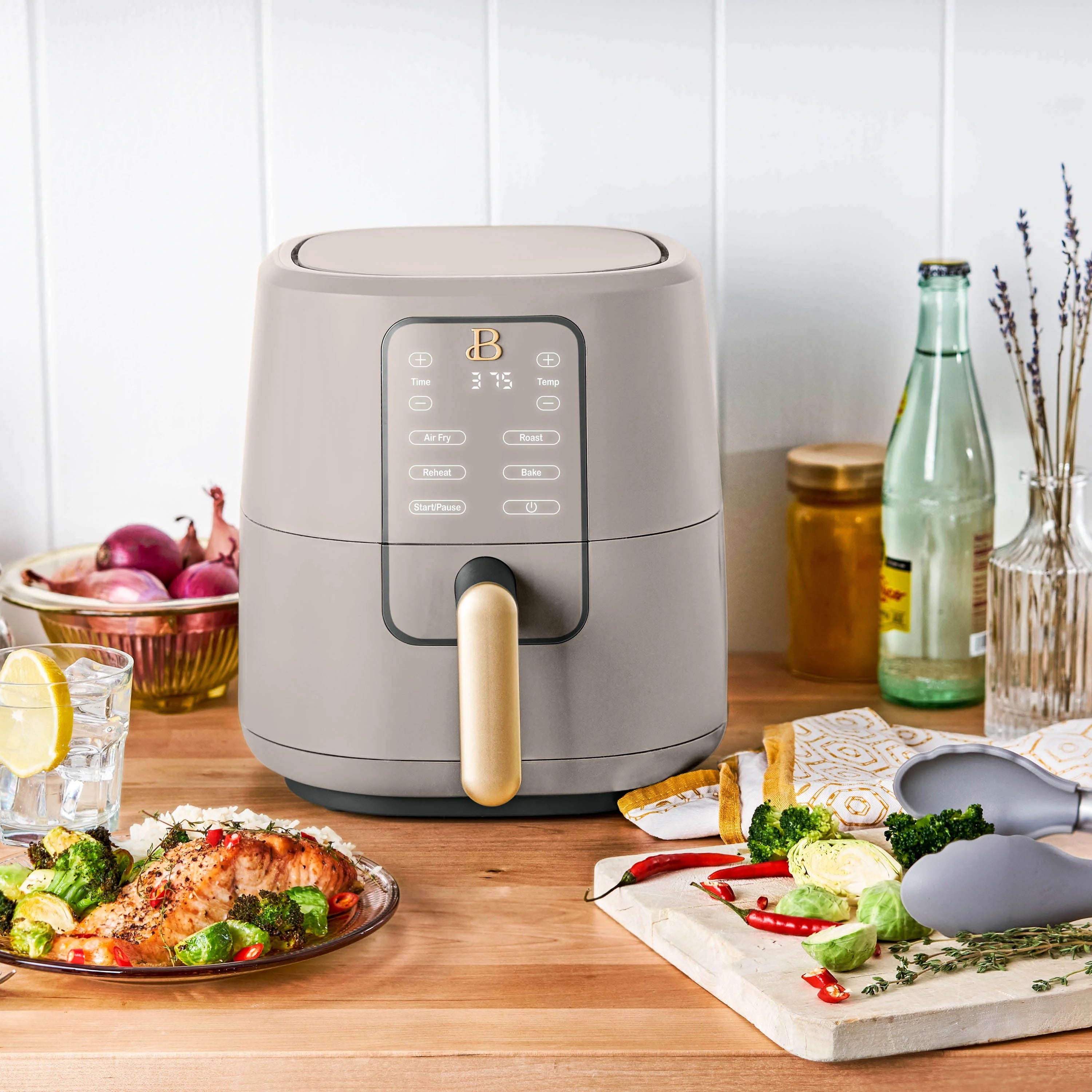 Beautiful 3 Qt Air Fryer with TurboCrisp Technology, Porcini Taupe by Drew Barrymore C9150