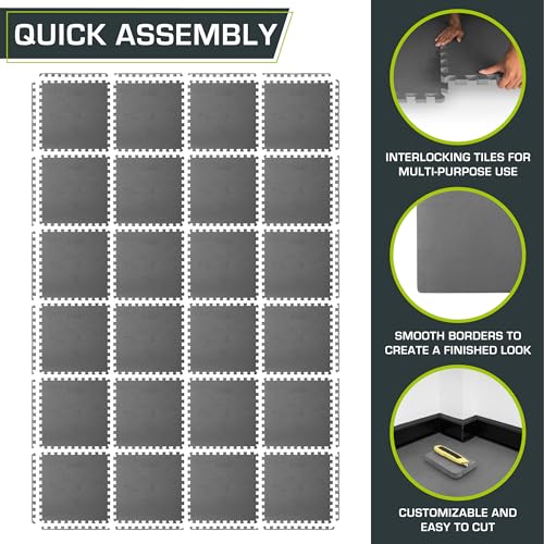 ProsourceFit Extra Thick Puzzle Exercise Mat, EVA Foam Interlocking Tiles, Black, 3/4 inch, 24 Tiles Y76691