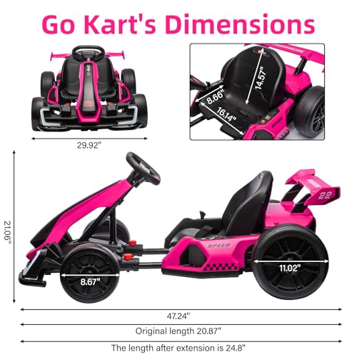 24V Kids Go Kart 300W Electric Drift Kart Car with Adjustable Seat, White X99654