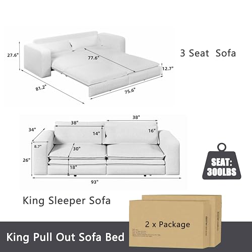 93" King Pull Out Sofa Bed with 2 Pillows, Blue Q21489