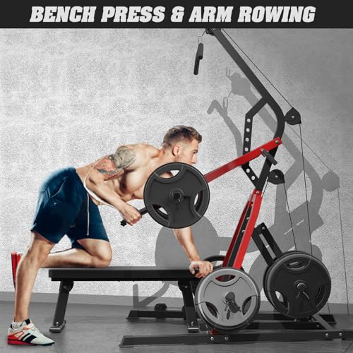 DONOW Leverage Gym Power Rack Squat Rack with LAT Low Row System Home Gym Workout Station O450515