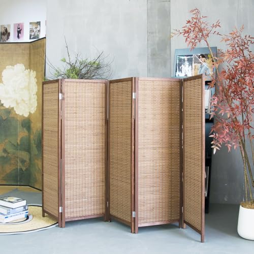 3 Panel Bamboo Room Divider, Double Sided, Brown, 47.2"H E393