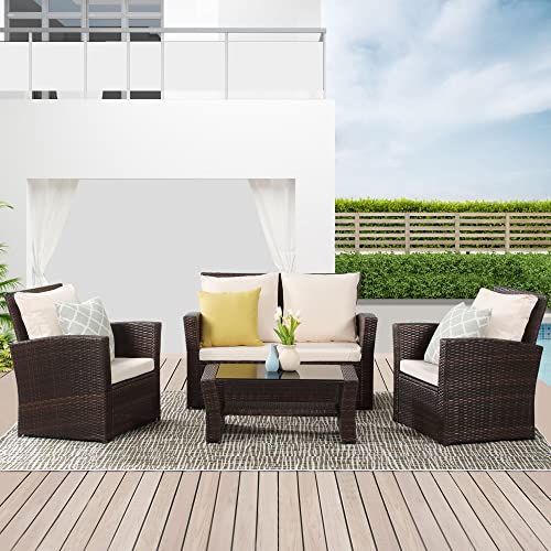 Wisteria Lane 4 Piece Outdoor Patio Furniture Set, Gray Rattan Sofa with Cushion P41861