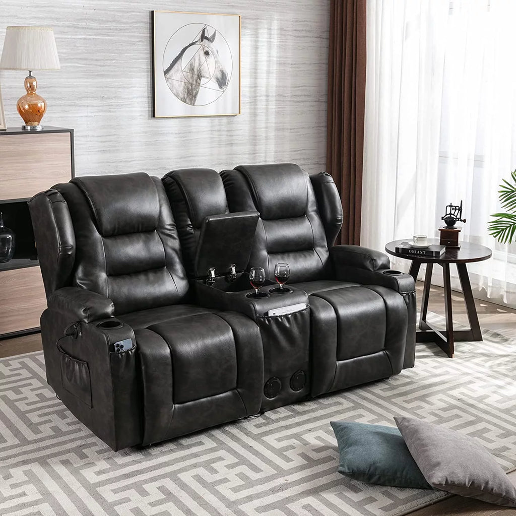 IPKIG Electric Home Theater Seating Power Recline Chair Loveseat RV Sofa with Console, 67" Double Recliner 2-Seater V603082