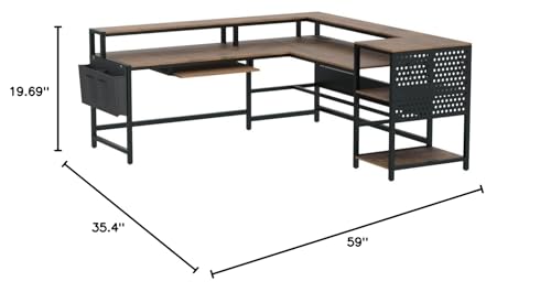 SEDETA L Shaped Gaming Desk with Power Outlets & LED Strip, Black U65690