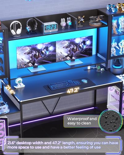 SEDETA Gaming Desk 74.8'' with LED Lights, Hutch and Storage Shelves, White W26827