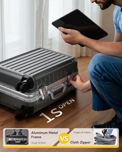 LUGGEX Aluminum Frame Carry On Luggage, 20 Inch Hard Shell Suitcase, Charcoal Metallic V31867