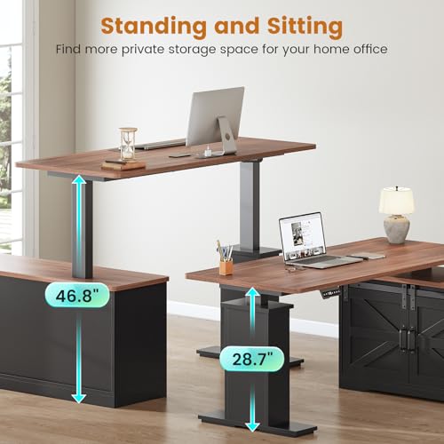 SEDETA Farmhouse L Shaped Standing Desk 55 inch with Drawers, Black E3650