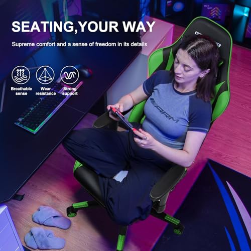 GTRACING Gaming Chair with Footrest, Ergonomic Reclining, Blue C551