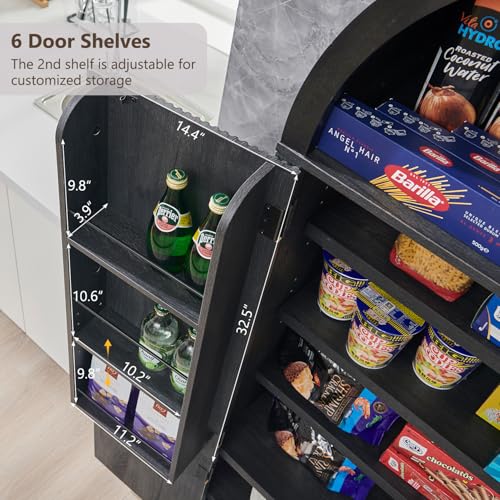 71" Tall Arched Kitchen Pantry, Modern Fluted Wood Storage Cabinet with Doors A419441