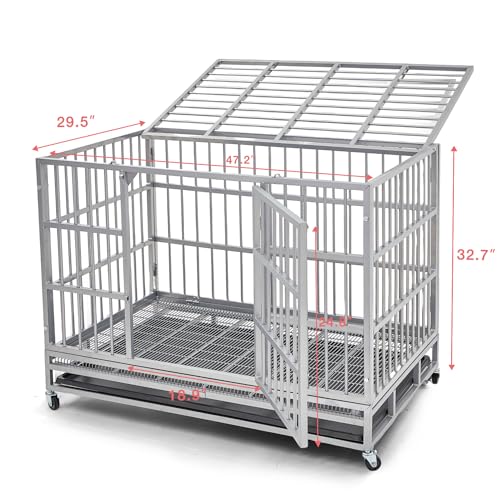 48 Inch Heavy Duty Dog Crate with Wheels and Double Door A25580