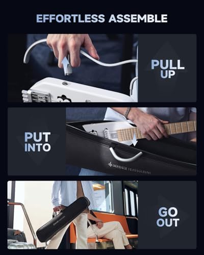 Donner HUSH-X Electric Guitar Kit - Featherlight Travel Guitar, Mahogany Solid Body, Metallic White A941