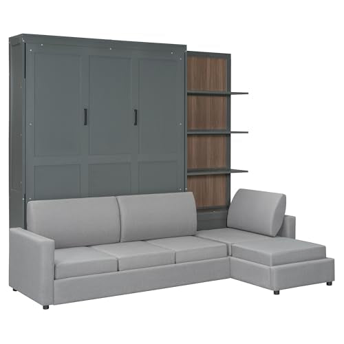 Harper & Bright Designs Queen Murphy Bed with Sofa and Shelves, White P14954