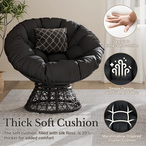 Yaheetech Indoor Papasan Chair with Tufted Cushion and Frame, Swivel Wicker, Black A8314