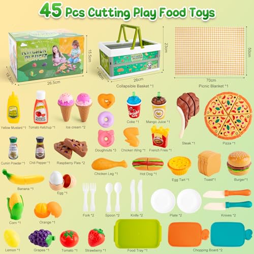 78Pc Pretend Play Food for Kids Kitchen with Storage Basket U2466