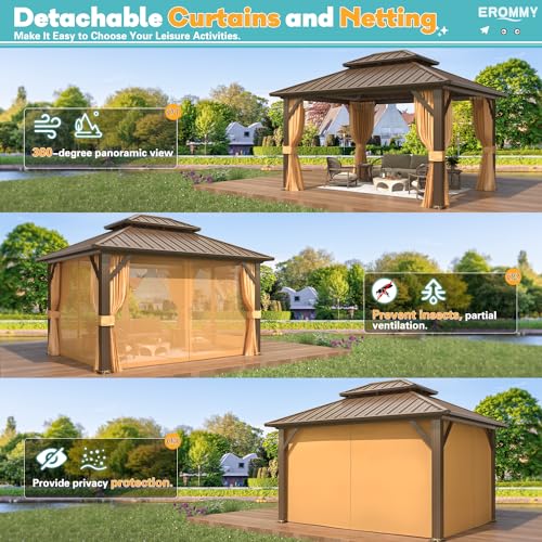 EROMMY 14'x20' Hardtop Gazebo Double Roof Galvanized Steel Outdoor Pavilion G3084