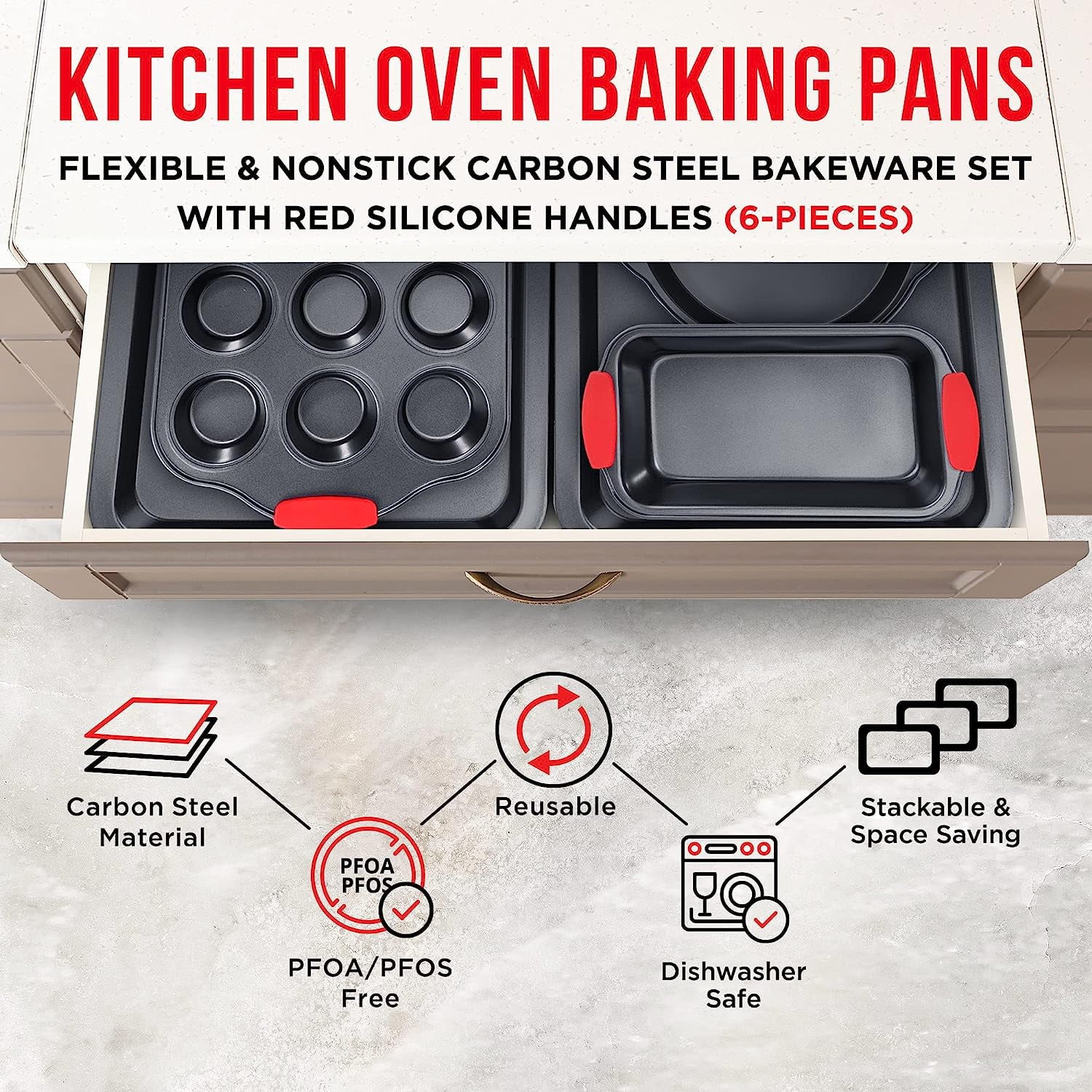 Baking Set 6 Piece Non-Stick Carbon Steel Bakeware by Bakken P63934
