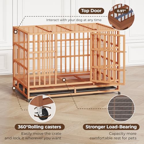 48 Inch Heavy Duty Dog Crate with Wheels and Double Door A25580