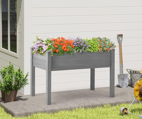 Raised Garden Bed with Legs 40x20x31 Outdoor Wood Planter Box N314255
