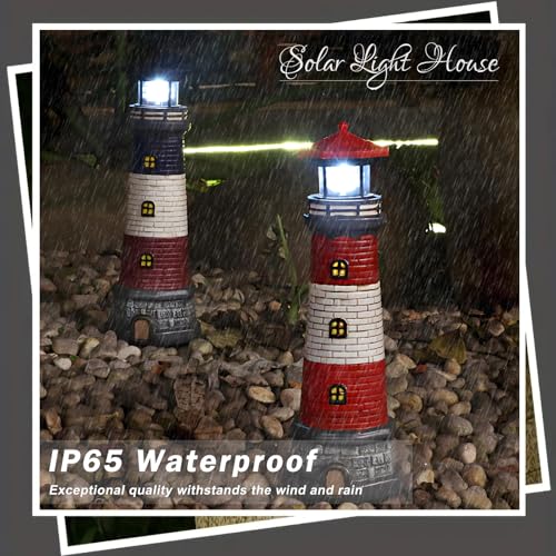 Solar Lighthouse Statue for Garden Yard Patio Decor B65450