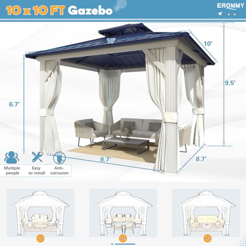 EROMMY 14'x20' Hardtop Gazebo Double Roof Galvanized Steel Outdoor Pavilion G3084