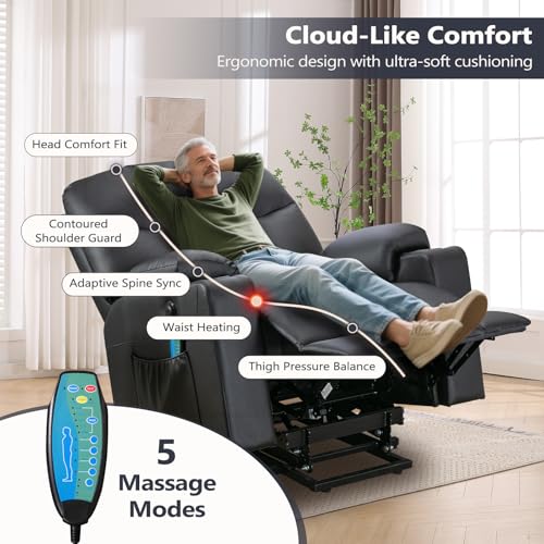 ANJ Large Power Lift Recliner Chair with Massage and Heat for Elderly, Camel Z8802