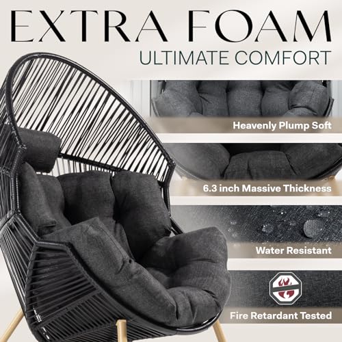 Bme Heavy Duty Wicker Egg Chair for Indoor & Outdoor, Black Base N148