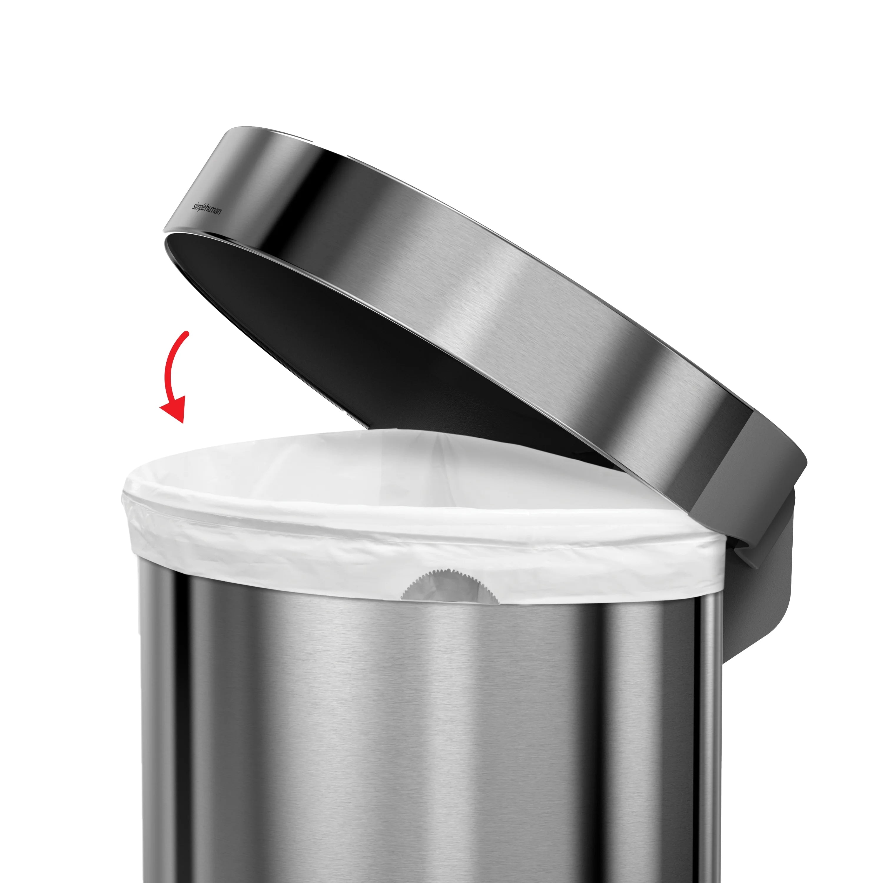 simplehuman 45 Liter Stainless Steel Semi-Round Step Trash Can with Soft-Close Lid T1432