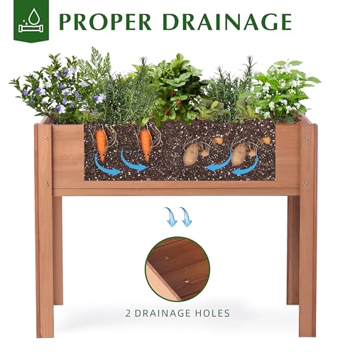 Raised Garden Bed with Legs 40x20x31 Outdoor Wood Planter Box N314255
