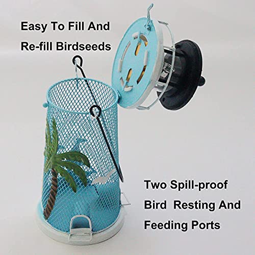 Solar Bird Feeder Lighthouse with Rotating LED Light, Blue G1024