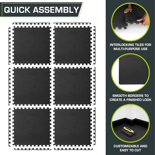 ProsourceFit Extra Thick Puzzle Exercise Mat, EVA Foam Interlocking Tiles, Black, 3/4 inch, 24 Tiles Y76691