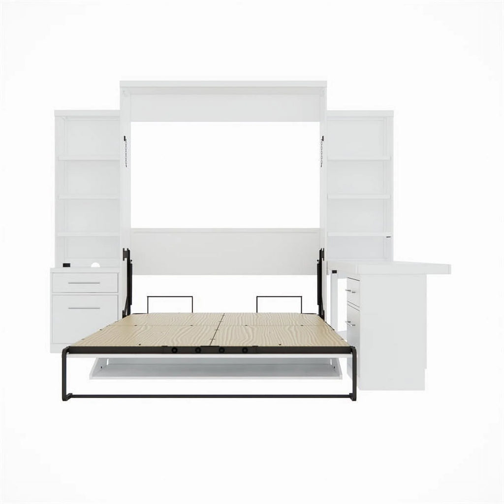 RoomAndLoft Queen Wood Murphy Wall Desk Bed with 2 Shelf Storage Units E723625