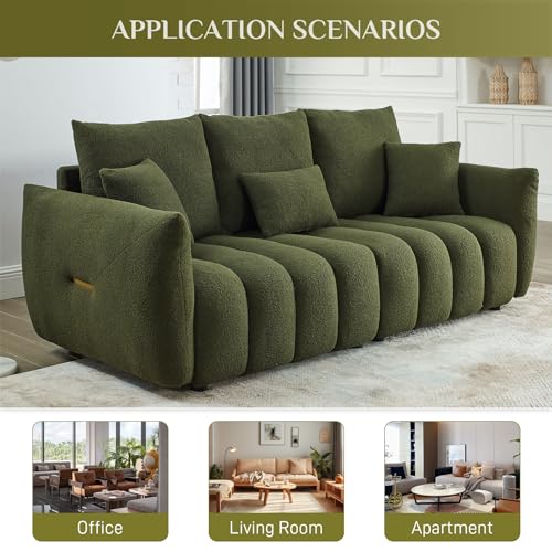 Teddy Cloud Sofa Couch, Boucle 3 Seater with 3 Pillows, Black T90422