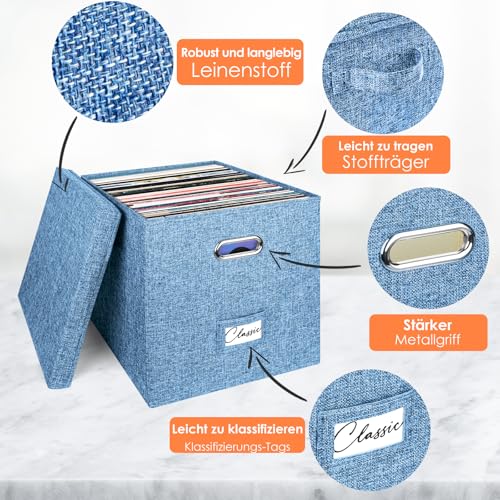 Vinyl Record Storage Box for 50 LPs, Stackable Linen Crate with Lid P294298