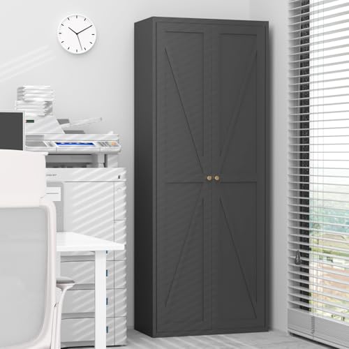 GREATMEET 65" Tall Kitchen Pantry Cabinet, White Metal Farmhouse Cupboard with Adjustable Shelves D202