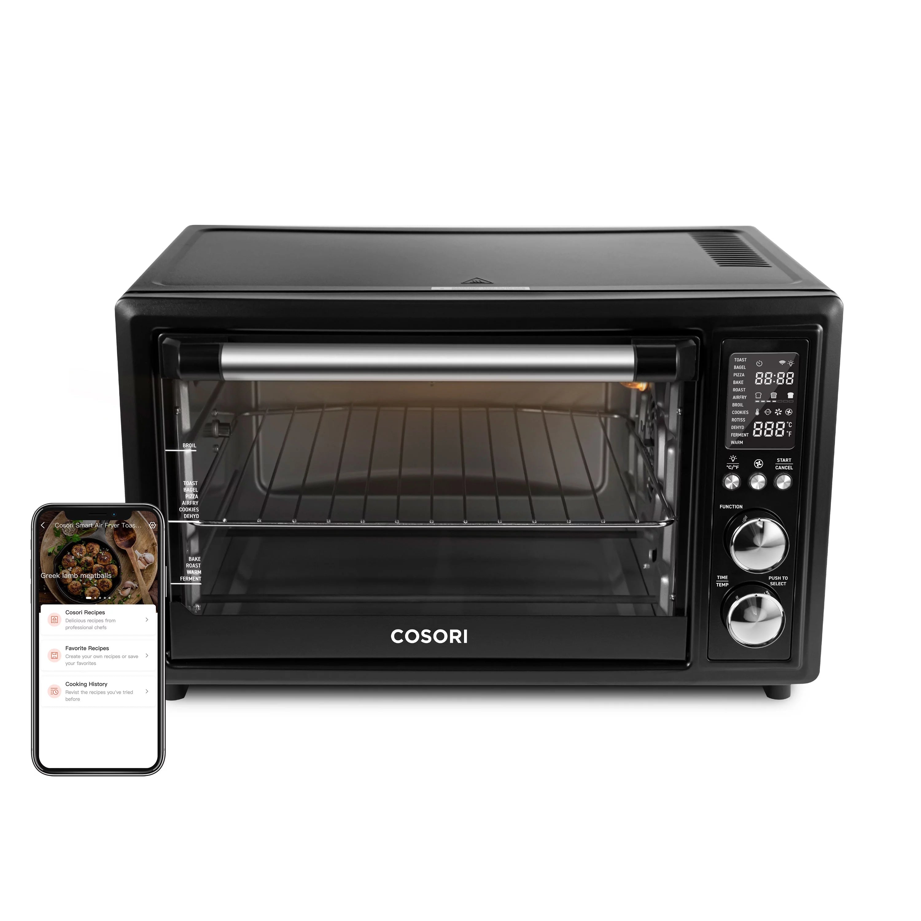 COSORI Smart Air Fryer Toaster Oven, 32-Quart, Stainless Steel, Black K7379