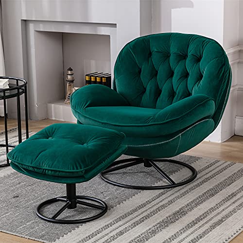 Baysitone Velvet Swivel Accent Chair with Ottoman Set, Modern Lounge Chair, Fruit Green Q36819