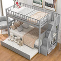 Twin-Over-Twin Bunk Bed with Trundle and Storage Staircase, Solid Wood, White I987686