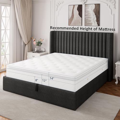 Full Size Lift Up Storage Bed with Wingback Headboard, White Y8002